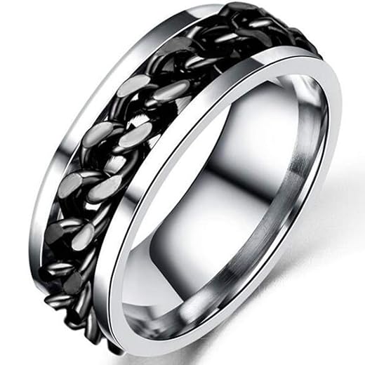Jude Jewelers 8mm Stainless Steel Chain Inlay Rotating Spin Wedding Band Biker Ring
