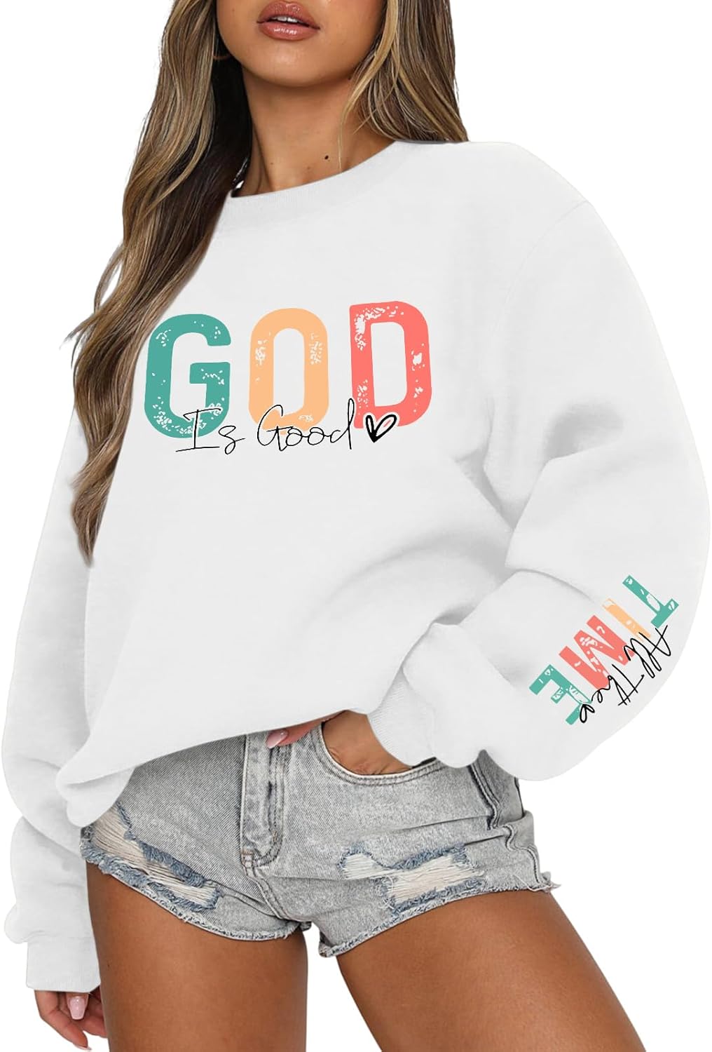 Lubpow Christian God Is Good Sweatshirt for Women Oversized Religious Jesus Faith Shirts Inspirational Bible Verse Pullover