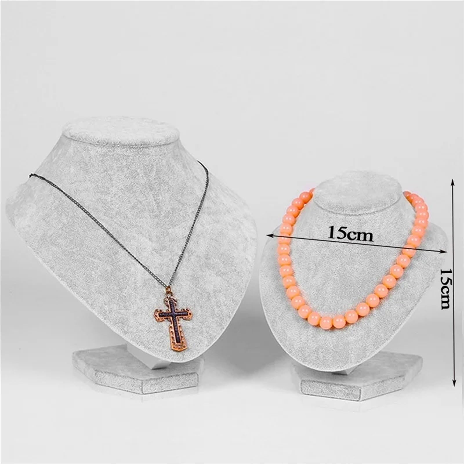 Busto expositor para collares, Busto de maniquí joyería terciopelo gris (6 unidades, varios tamaños)(H25cm)