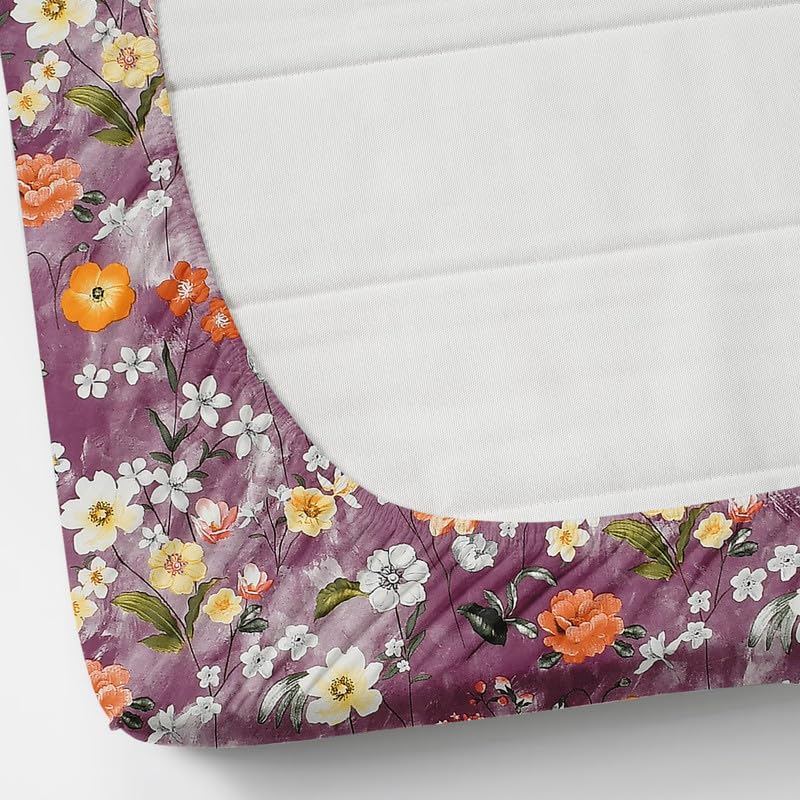 Image of NEW LEAF Cotton Fitted King Size Bedsheets with 2 Pillow Covers | Elastic Fitted | Wrinklefree | Ultrasoft |Winter Bedsheet 220 tc tc Floral | 710x72+10 Inches, Purple