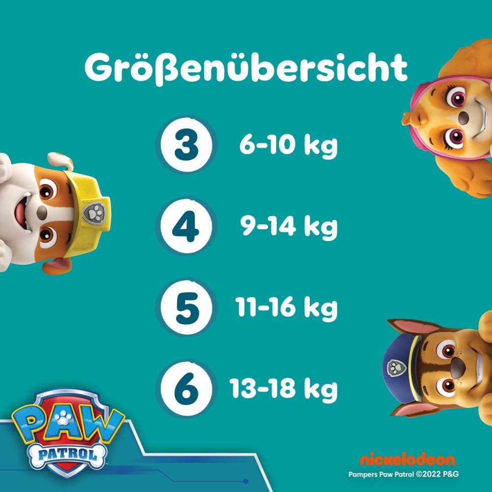 Pampers Baby-Dry Paw Patrol Edition Größe 5, 186 Windeln, 11kg-16kg, Bis zu 100Prozent Auslaufschutz und Komfort die ganze Nacht