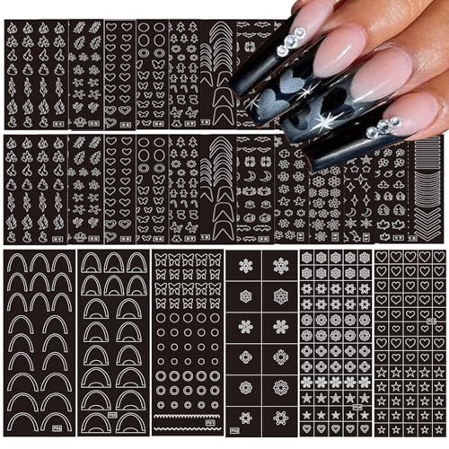 30 Sheets Airbrush Nail Stencils Stickers for Nail Art, 3D