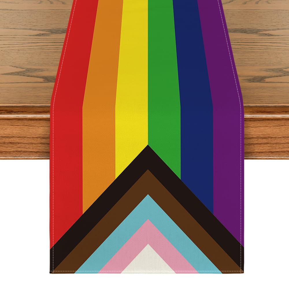 Artoid Mode LGBT Pride Heart Table Runner, Pride Day Holiday Kitchen Dining Table Decoration for Home Party Decor 13x90 Inch