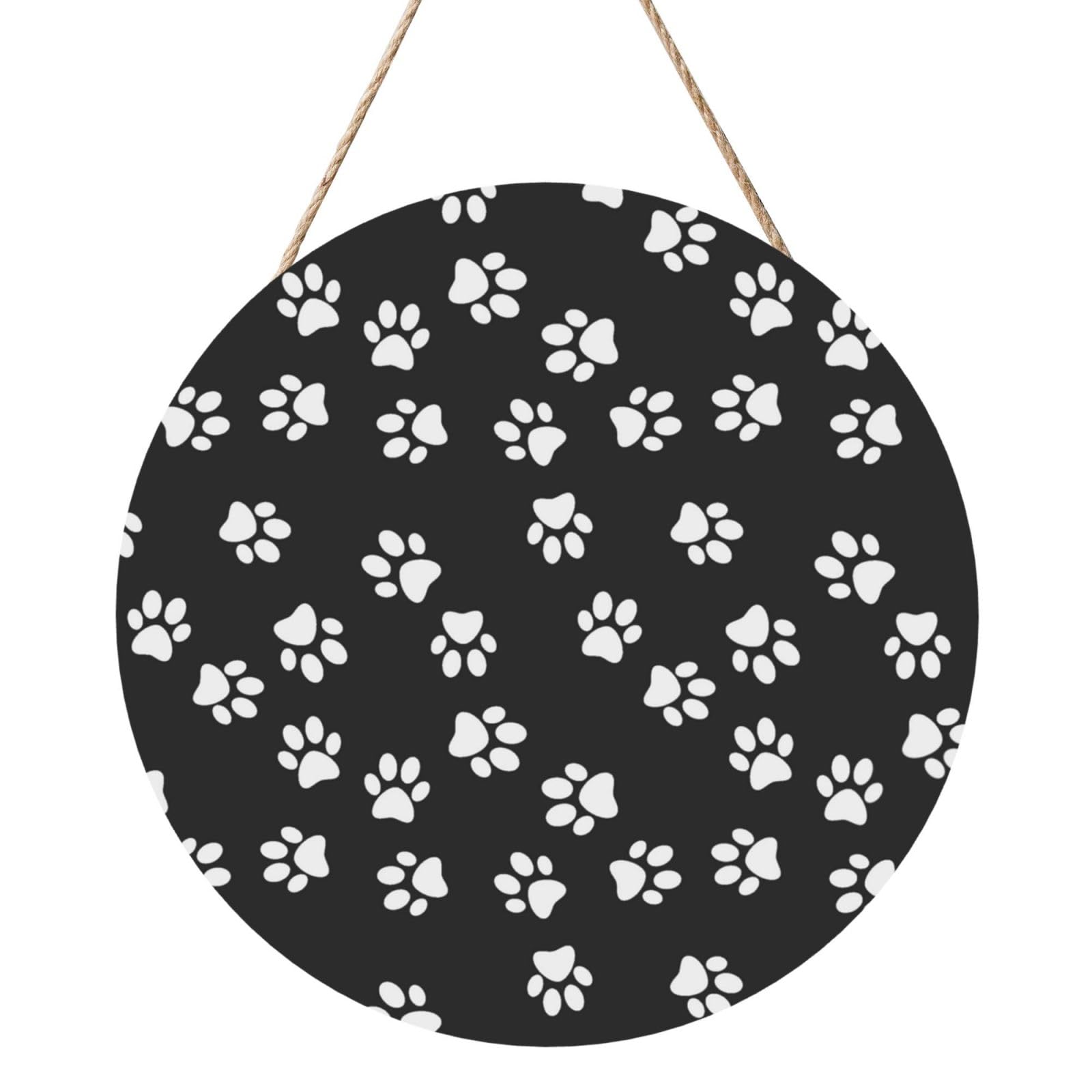 InOmak Dog Paw Print, Round Wood Panel Painting 12 in, Wall Hanging Painting For Home