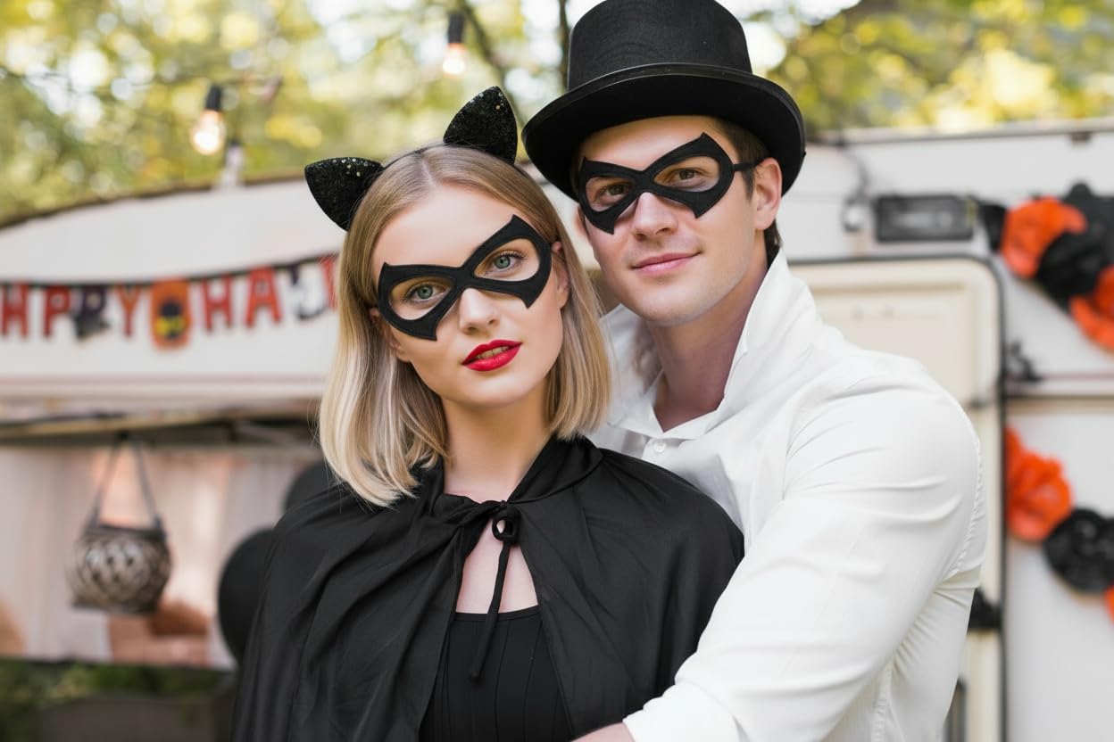 Lunaryvo Cat Woman Mask Set Black Eye Mask and Cat Ear Headband Leather Masquerade Black Half Face Mask for Halloween Cosplay Carnival - Image 3