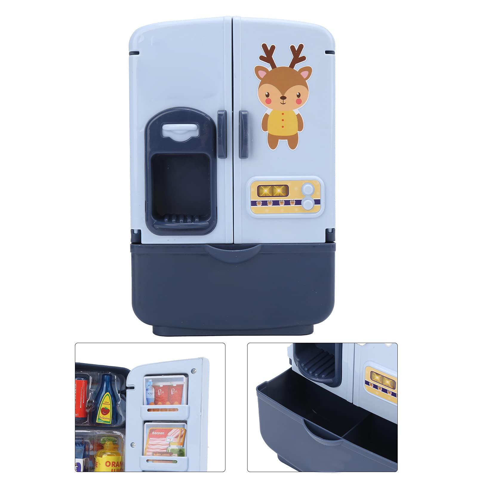 Naroote Kids Refrigerator Play Set, Double Door Large Storage Fridge Toy, Kitchen Toys for Children 3 Years Old with Interactive Design, Ideal for Pretend Play (Blue)