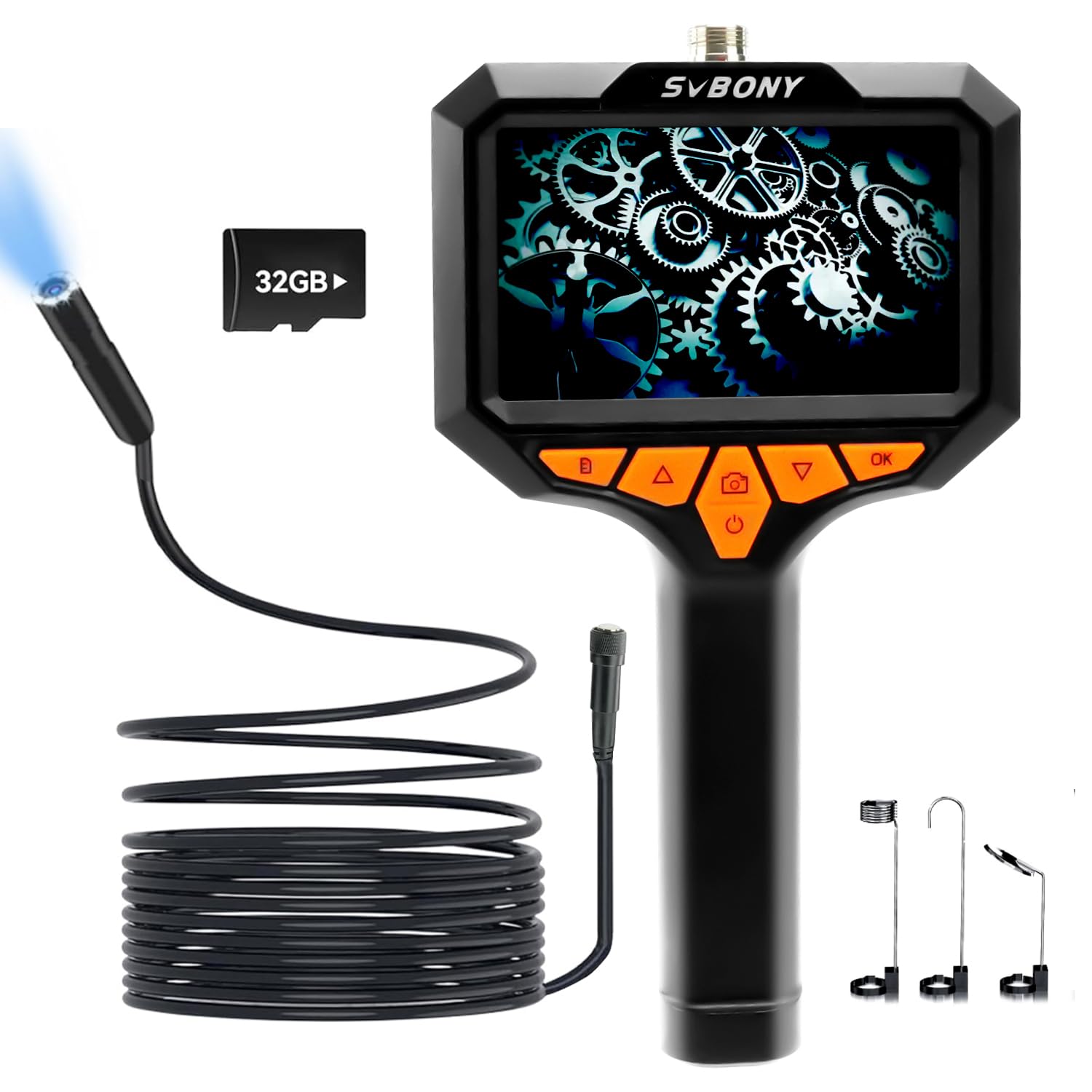 Svbony SM501 Telecamera Endoscopica, Schermo IPS 4,3'', Scheda 32GB, Registrazione Video HD e Foto Nitide, IP67 Impermeabile, 8 LED, per Tubi, Motore Auto, Scarichi e Casa