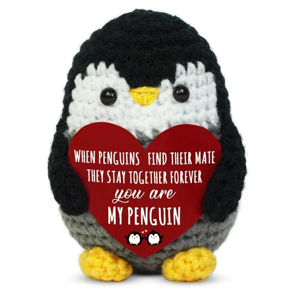 Gift for Boyfriend Girlfriend, Gift for Him Her, Funny Positive Penguin Emotional Support Gifts Handmade Crochet Animals Cute Desktop Ornament Encouraging Graduation Thanksgiving Birthday Gifts