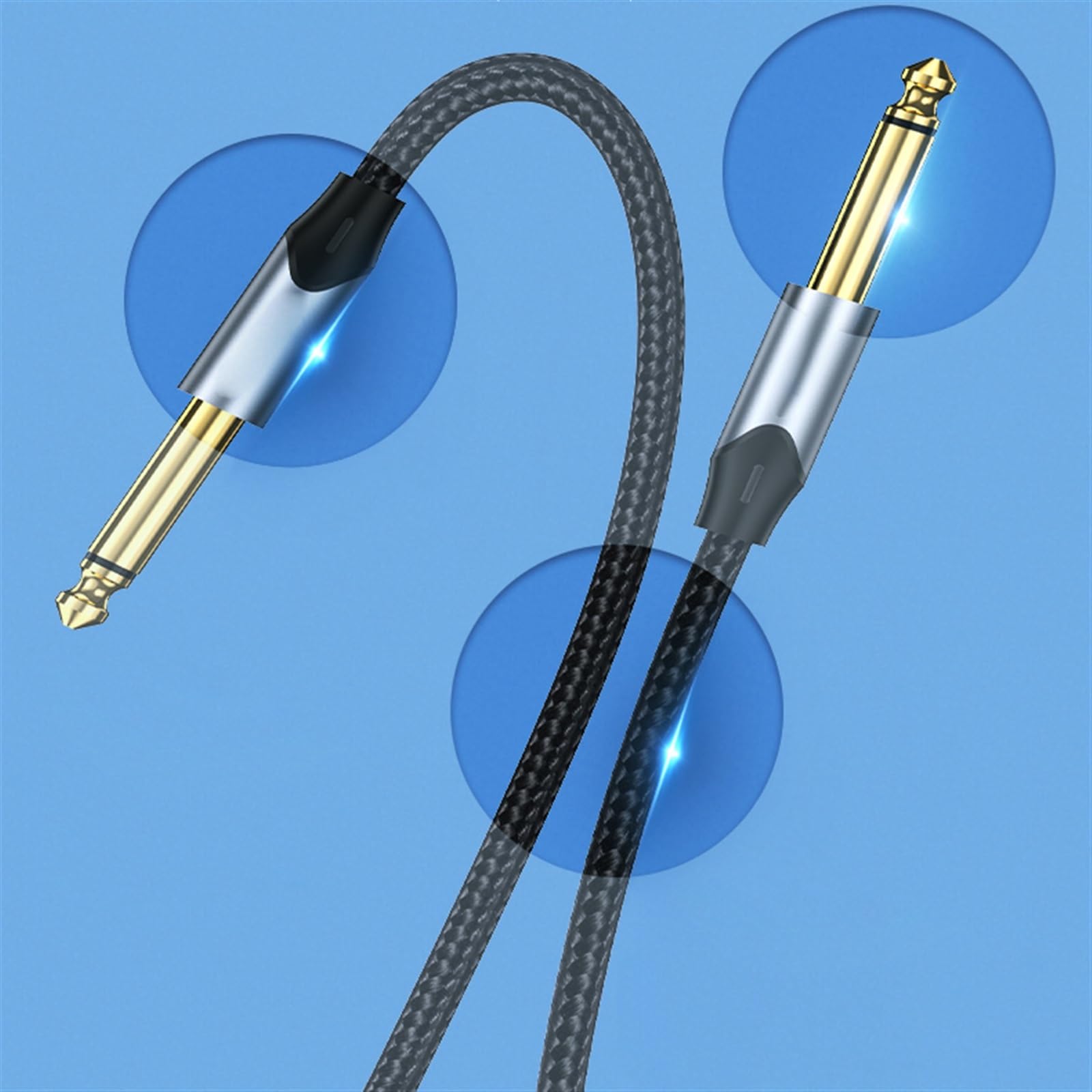 akcesoria do gitary Kabel Audio 6.5mm 6.35 Duży Dwurdzeniowy Męski Na Męski Kabel Połączeniowy Kabel Do Nagrywania Kabel Przesyłowy 3 Metry (Color : 1m)