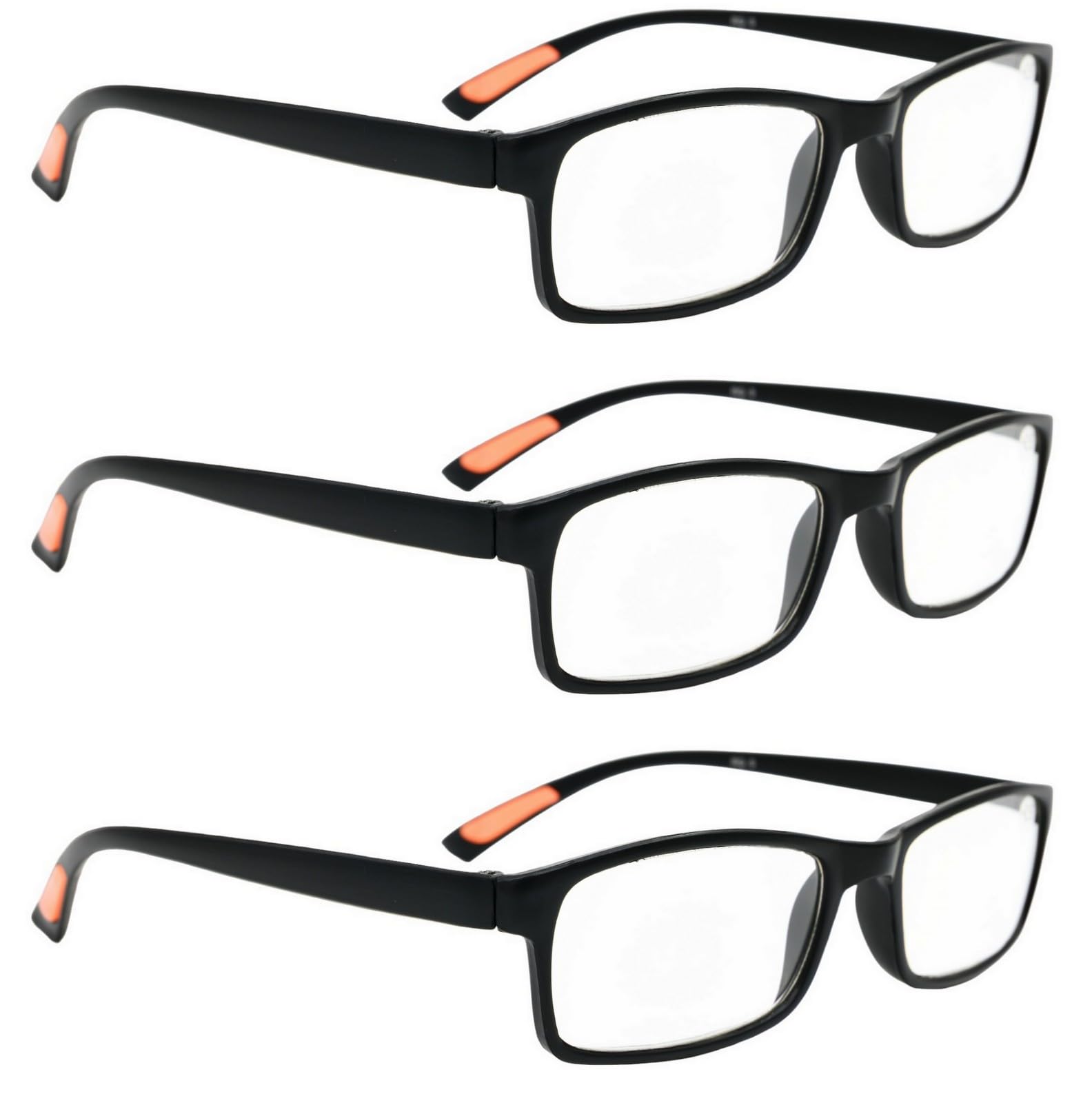 Fads & Fashions Unisex 3 X Black With Orange 3 X Pairs Ultra-Lite Bendable Tr90 Material Reading Glasses +1.0+1.5 +2.0 +2.5 Available In 4 Mix N Match Colour Designs Rg9 (3 X Black With Orange+1.50)