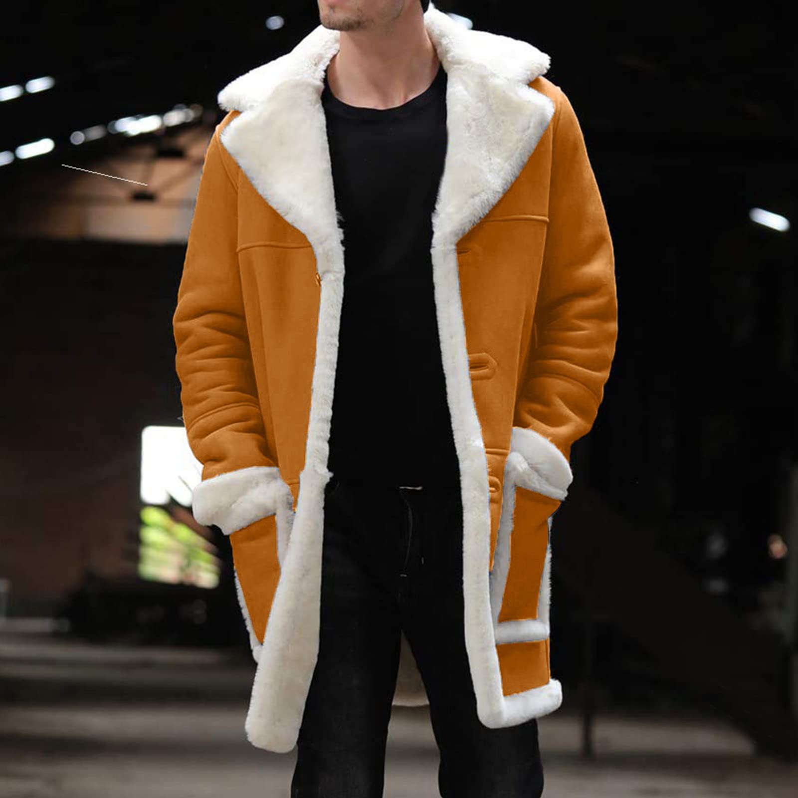 Uomo Tinta unita Casual Shaggy Carino Giacche Termiche Oversize Fluffy Giacca Button Down Risvolto Manica Lunga Peloso Caldo Pile Shacket Giacca di Pelliccia Inverno Cappotto Spessore Cardigan