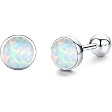 TANGPOET 6mm Opal Stud Screw Twist Back Earrings for Women 925 Sterling Silver Comfy Hypoallergenic Earrings for Sensitive Ears Created Opal Jewelry Gifts for Birthday