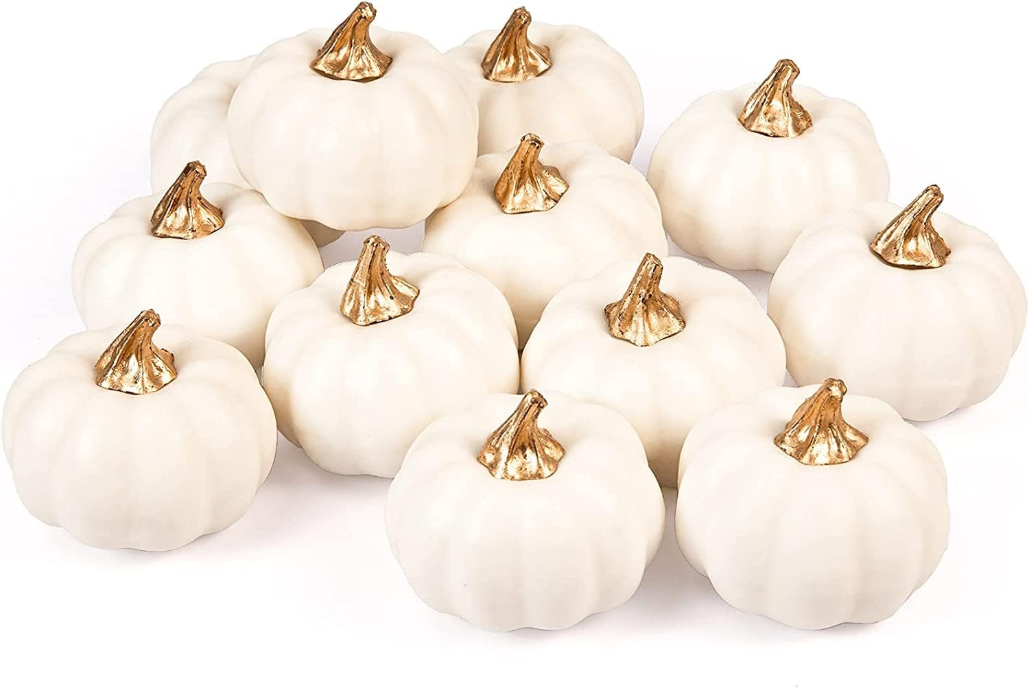Pyhlhy 12Pcs Artificial Pumpkins Bulk Vintage White Pumpkin Harvest Lifelike Pumpkin Fake Foam Pumpkin for Fall Autumn Halloween Home Thanksgiving Party House Kitchen Wedding Decor