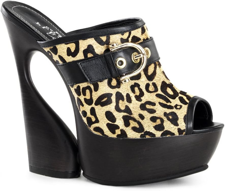 Pleaser 6 Inch Leopard Print Sandals Faux Wood Sculptured Heel Ultra Modern Sexy Shoes