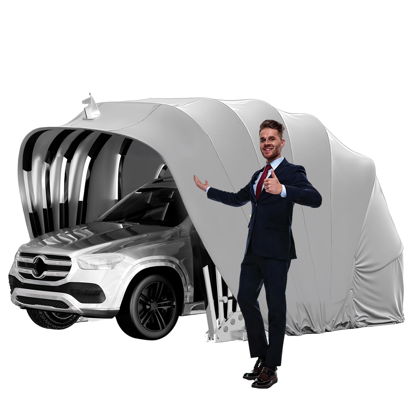 Tettoia per Auto in Acciaio Inossidabile Pesante, Tenda da Sole Retrattile per Auto con Serratura, Riparo Pieghevole Semiautomatico Resistente, Tettoia per Resistente Intemperie
