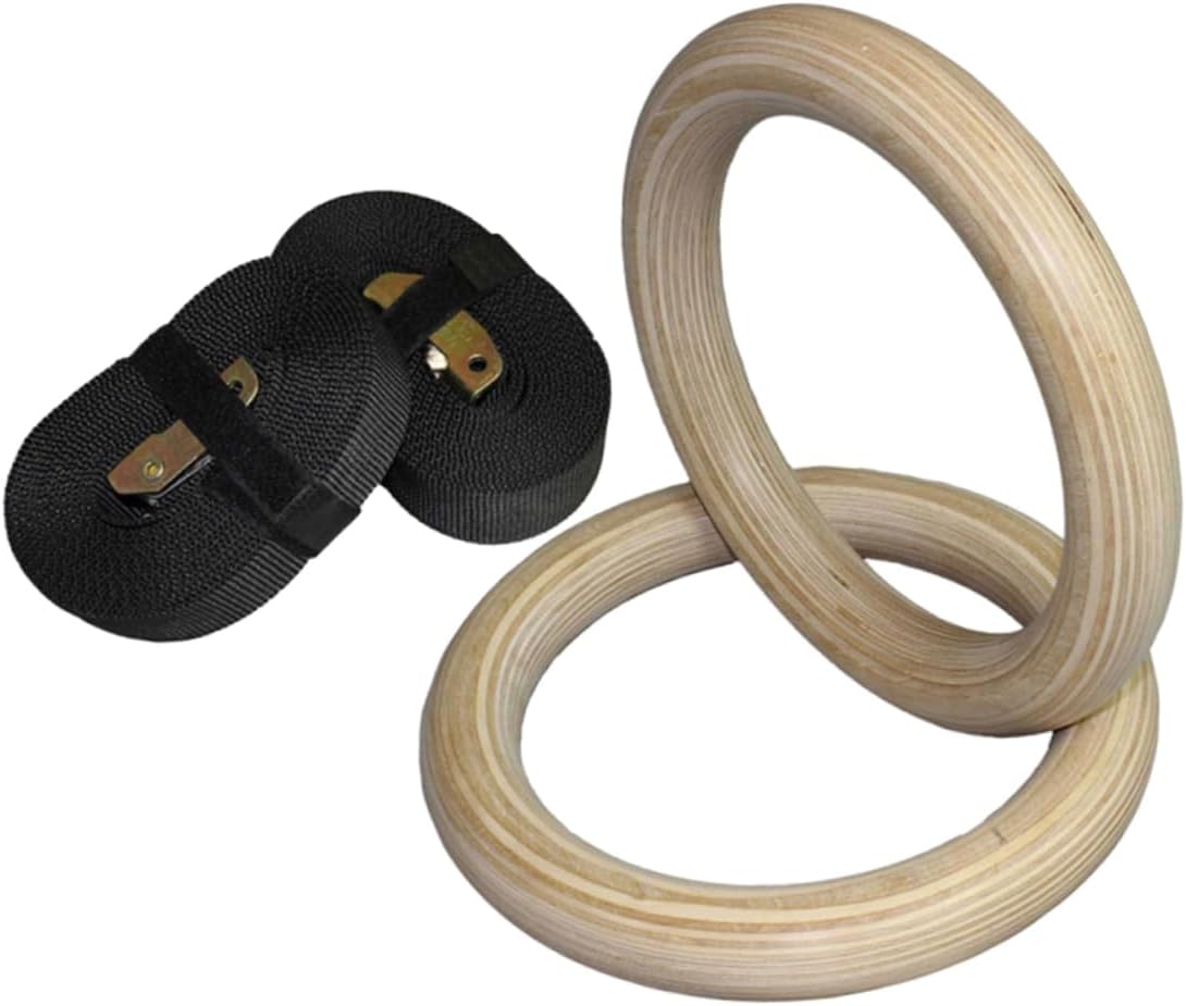 4.5m Gymnastic Rings with Premium Straps Natural Birch Fitness Equipment for Strength Training and Home Workouts Adjustable for Dips Pull-ups and More