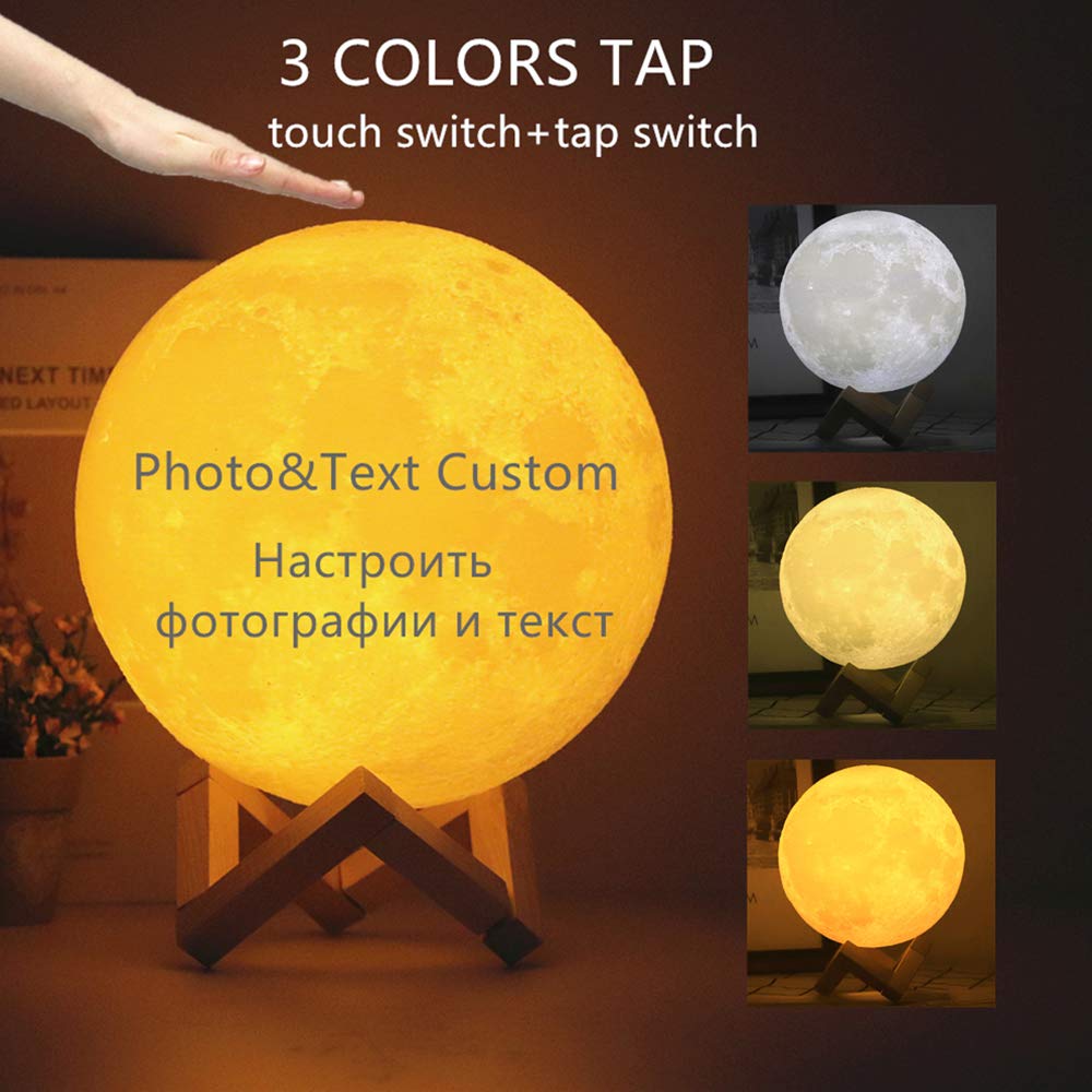 Dropship - Lámpara de luna personalizada con impresión 3D, recargable, personalizable, regalo para niños, novia (3 farbe, 15 cm)