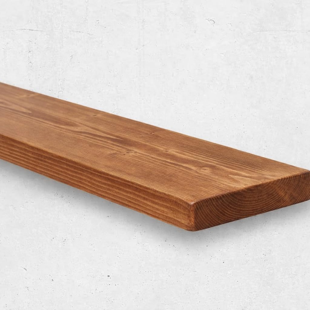House Of Swann Rustic Floating Shelf, Solid Pine, 9 x 2 inches Wall Mounted, Rectangular, 1 Shelf (Brown Mahogany, 30 cm)