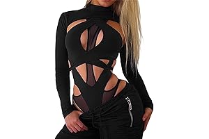 Anahi Mock Neck Sheer Leotard Bodysuit