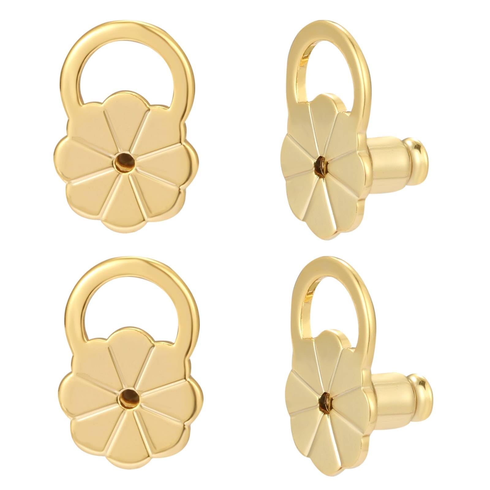 Earring Backs for Droopy Ears,Flower Bullet Locking Earring Lifter Backs Replacements for Heavy Earrings Large Locking Earring Backing for Studs Secure Earring Backers for Earlobe Gold 4PCS