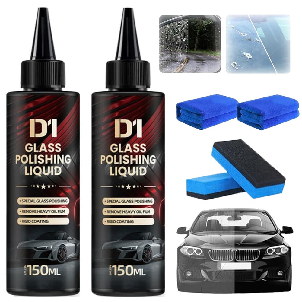 Bianca Glass Polishing Liquid D1, Bomini Car Glass Polishing Compound, Car Compound Windshield Oil Film Remover for Anti-Fog Hydrophobic Coating Spray,Removes Swirls,Scratches,Wiper Marks