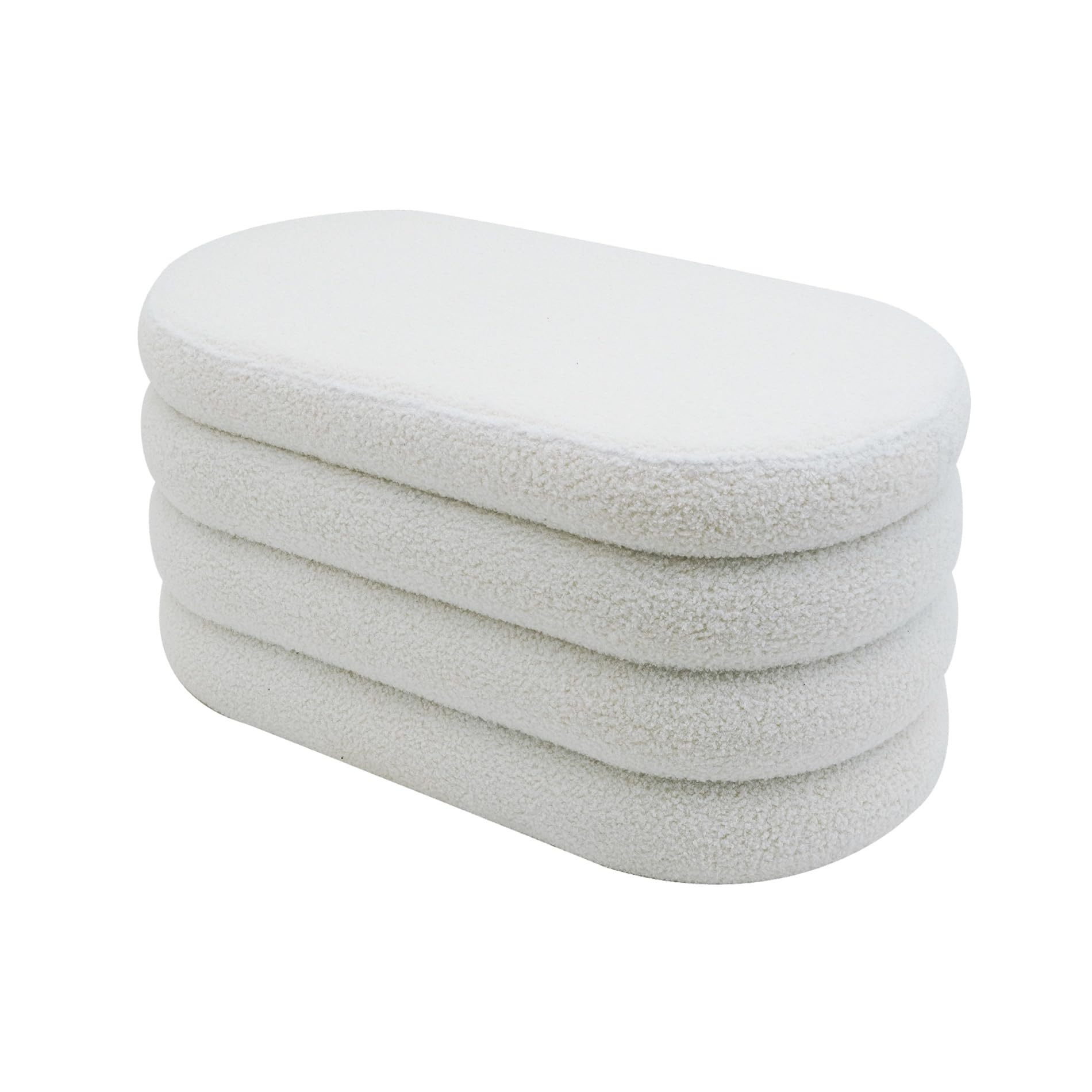 Rebecca Mobili Cassapanca Pouf, Pouf Ovale Lungo, Bianco, Tessuto Poliestere MDF, con Vano Contenitore, per Salotto Camera da Letto - Misure HxLxP: 38 x 76 x 38 cm - Art. RE7054