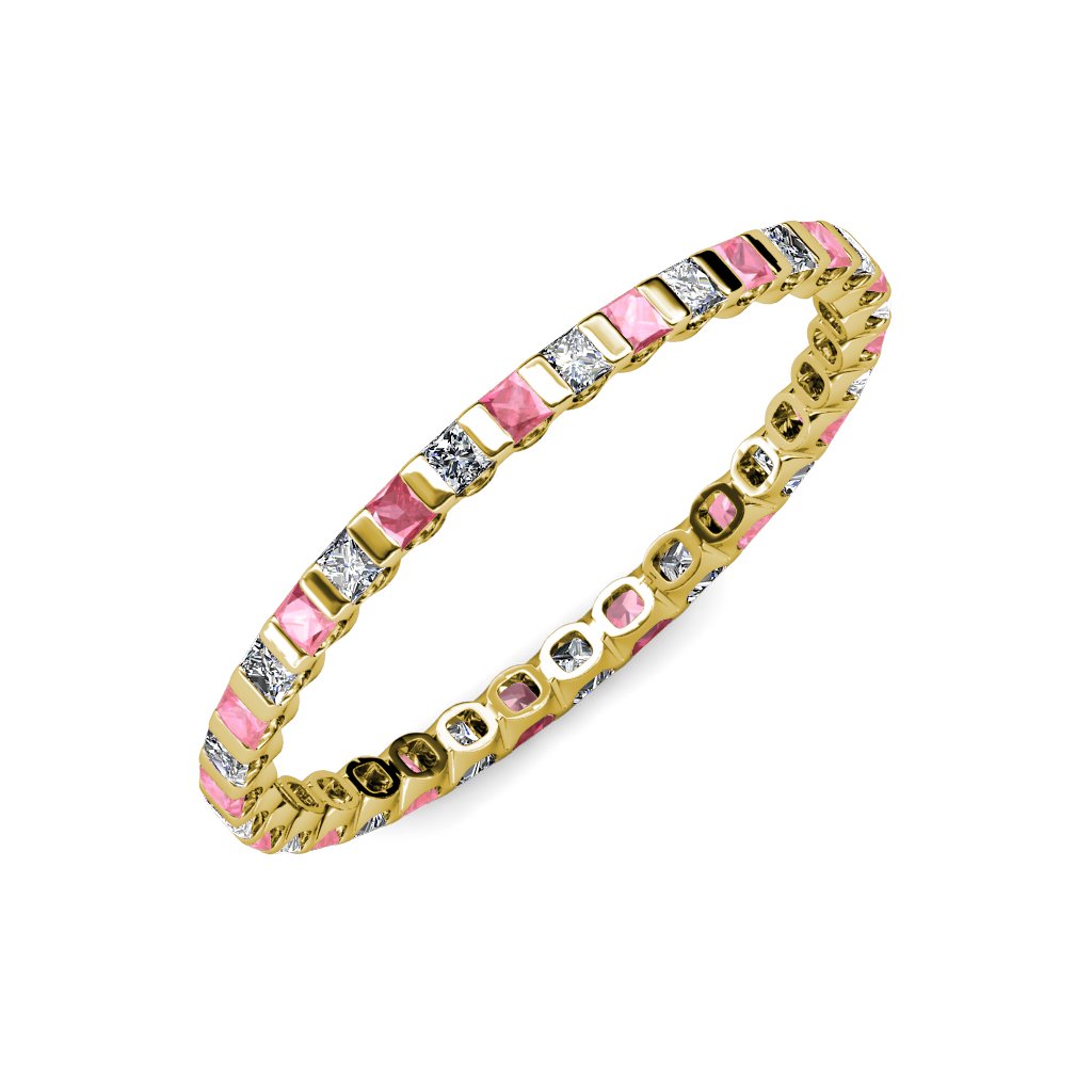 TriJewels Pink Tourmaline & Natural Diamond Common Channel Eternity Band 1.05 ctw-1.20 ctw 14K Yellow Gold-6.0