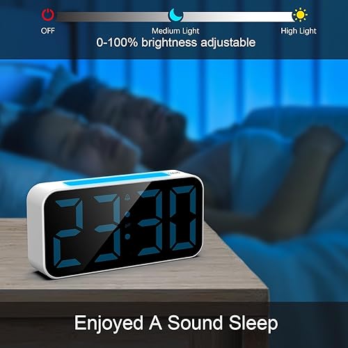 Miniatura 37 de Relojes despertadores ruidosos para dormitorios que duermen pesados, reloj digital de noche con luz nocturna, pantalla grande, alarma doble, RGB