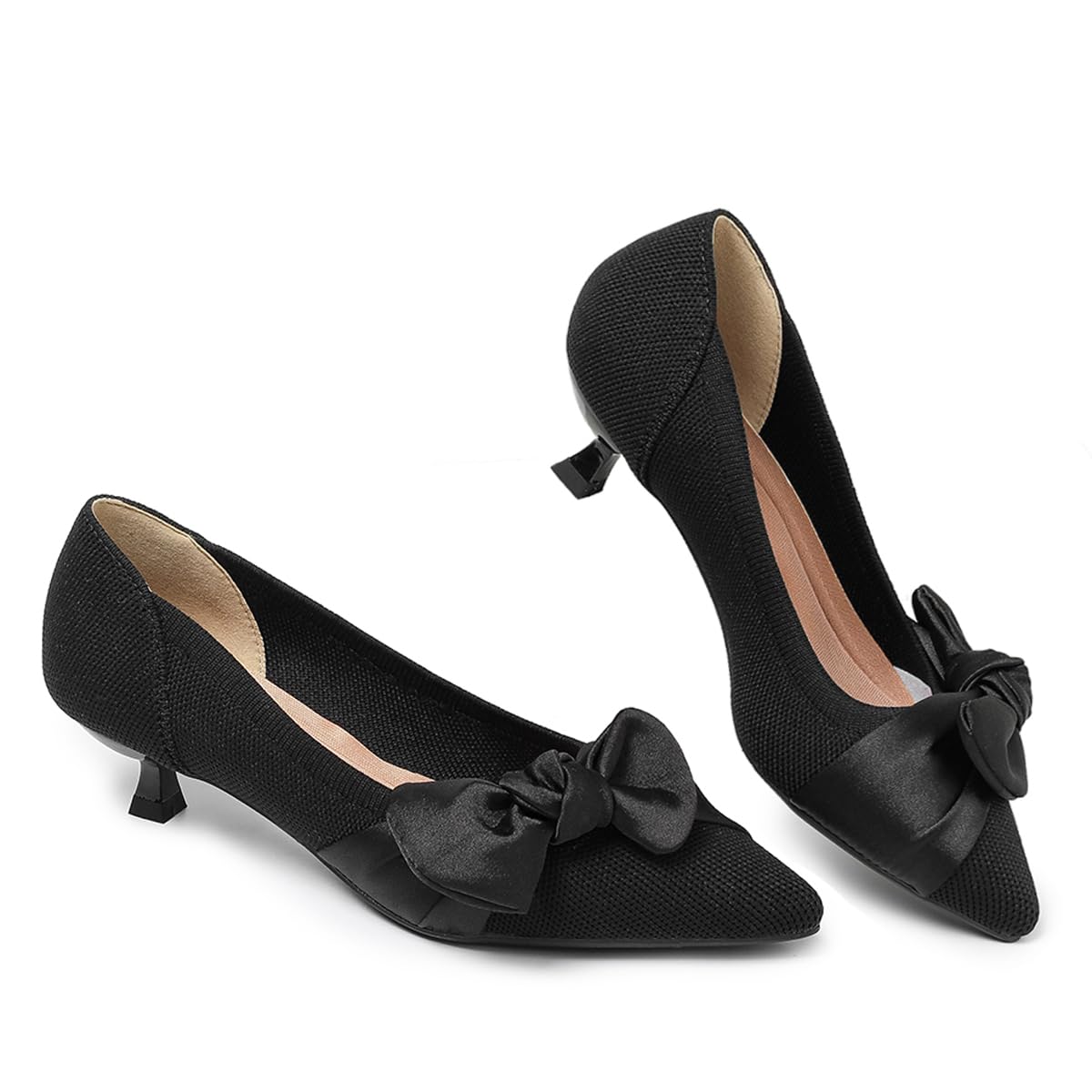 Womens Kitten Heels Pumps Shoes Comfortable Knit Closed Toe Heels for Women Work Office Casual Wedding Dressy-image-27