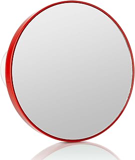 ALMOST FAMOUS 15x Magnifying Mirror with Suction Cup Backing, Compact and Travel Ready for Makeup Application, Tweezing, and Blackhead Removal - Red