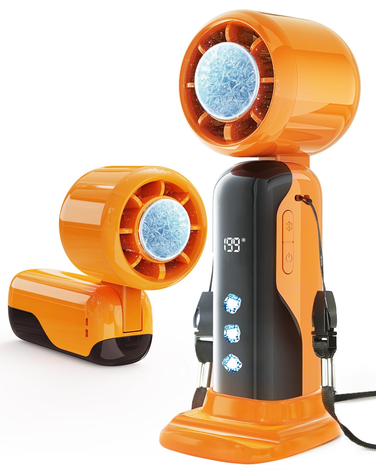 STRHAGO Turbo Handheld Fan with Ice Cooling, Portable Rechargeable Hand Held Fan with 90° Foldable, 1-199 Speeds, Personal Fan for Outdoor, Home, Office, Travel, Camp