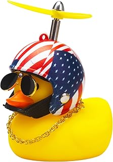 wonuu Rubber Duck Toy Car Ornaments Yellow Duck Car Dashboard Decorations with Propeller Helmet (S-American Flag)