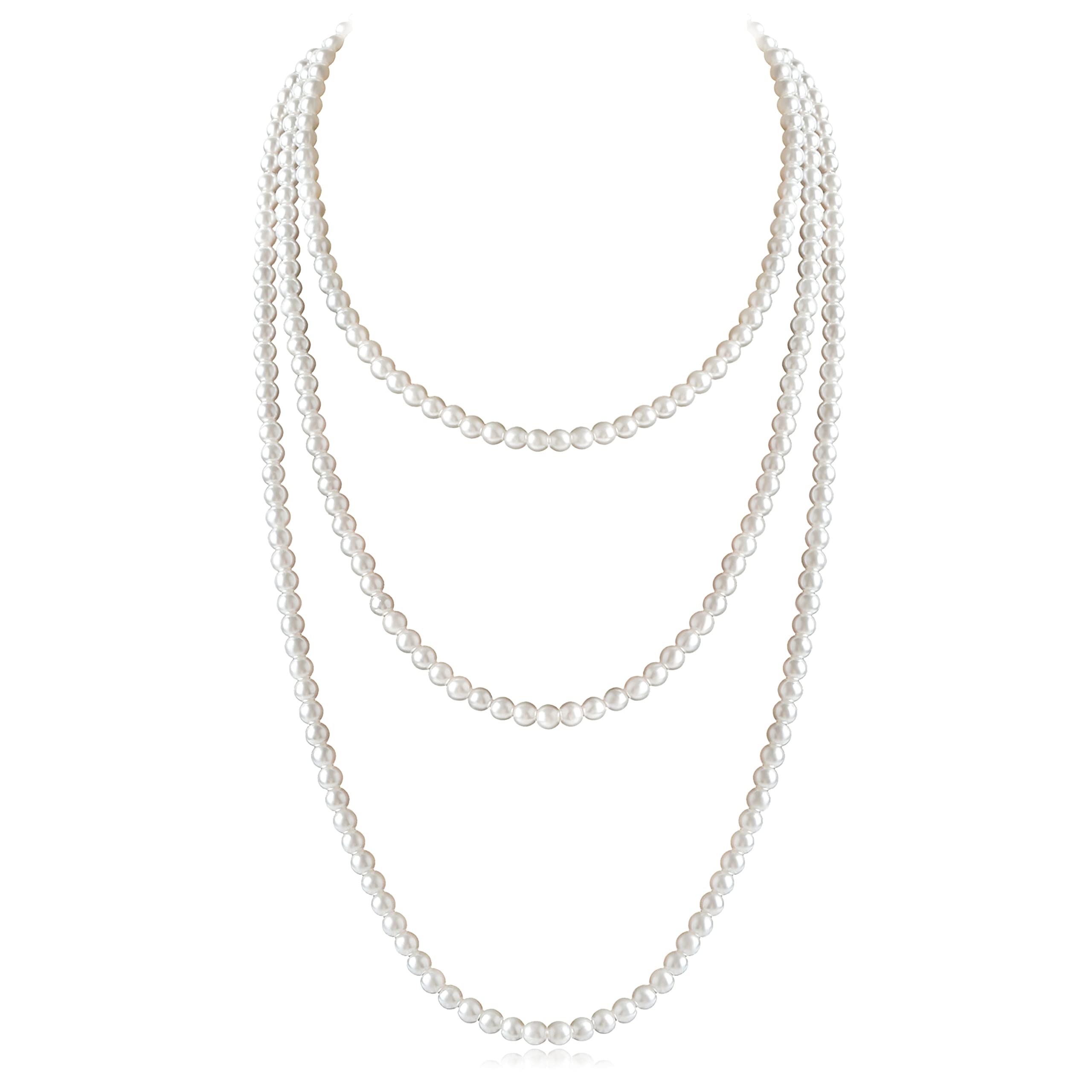 Long Pearl Necklaces for Women Cream White Faux Pearl Strand Layered Necklace Costume Jewelry