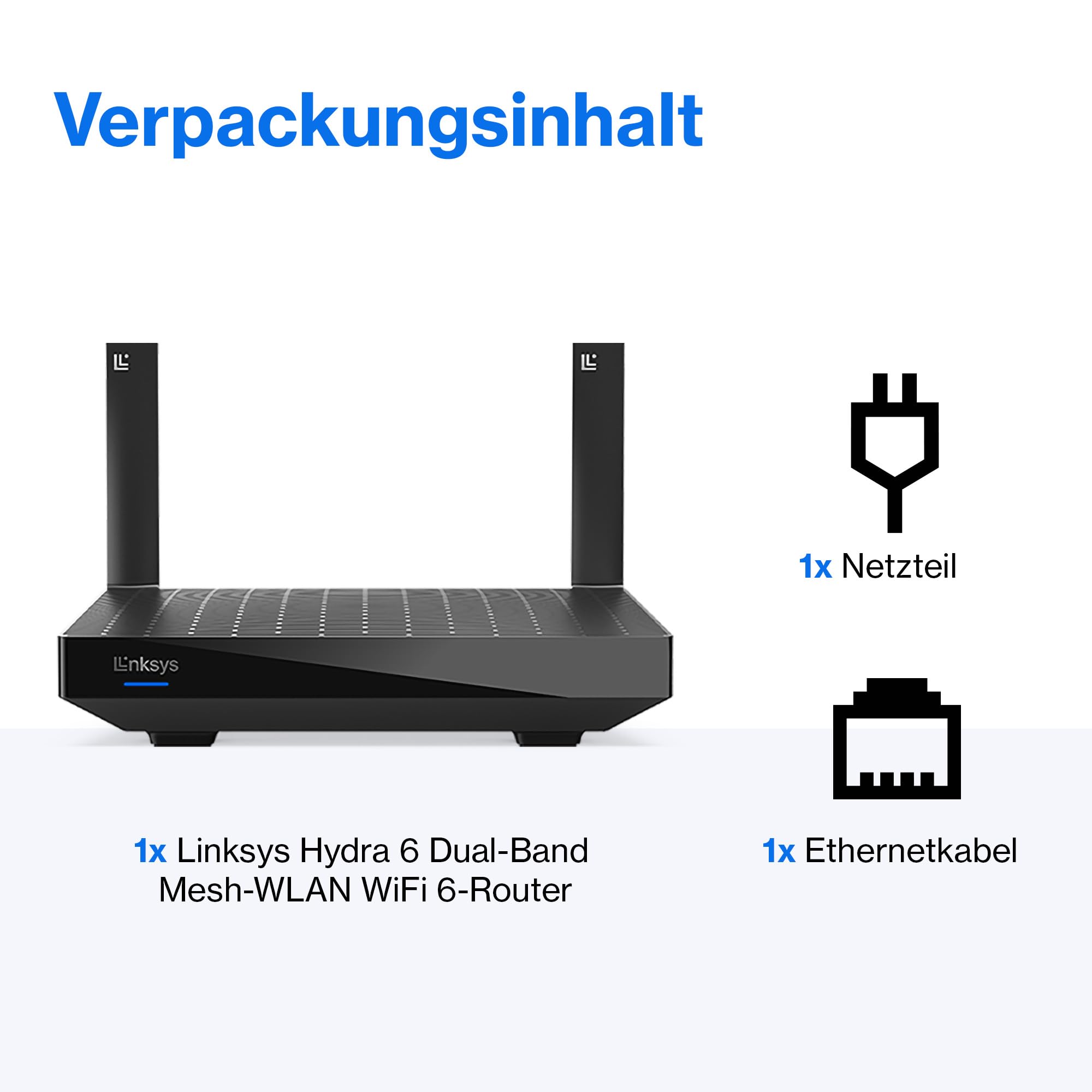Linksys Hydra 6 Dual-Band WiFi 6-Mesh-Router (AX3000) – Gaming-Router mit bis zu 3, 0 Gbit-s, unterstützt mehr als 25 Geräte; 185 m2 Funkabdeckung funktioniert dem Mesh-WLAN-System, MR2000-KE