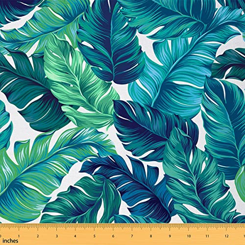 Tropical Outdoor Tissus au Metre, feuille de palmier d'été Tissu 92x150cm chaise, branche de verdure Tissu Home DIY Project couture, bleu clair