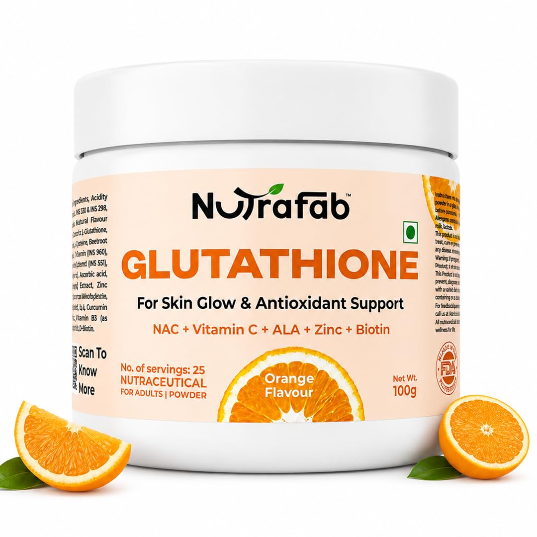 Nutrafab Glutathione Powder, Enriched with Vitamin C, ALA, Zinc & Biotin, 100g Orange Flavor, Daily Antioxidant & Radiant Skin Support Health Supplement Health & Personal Care