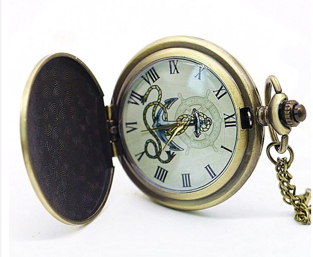hotrodspirit - Montre à Gousset Ancre Marine Homme Femme Rockabilly