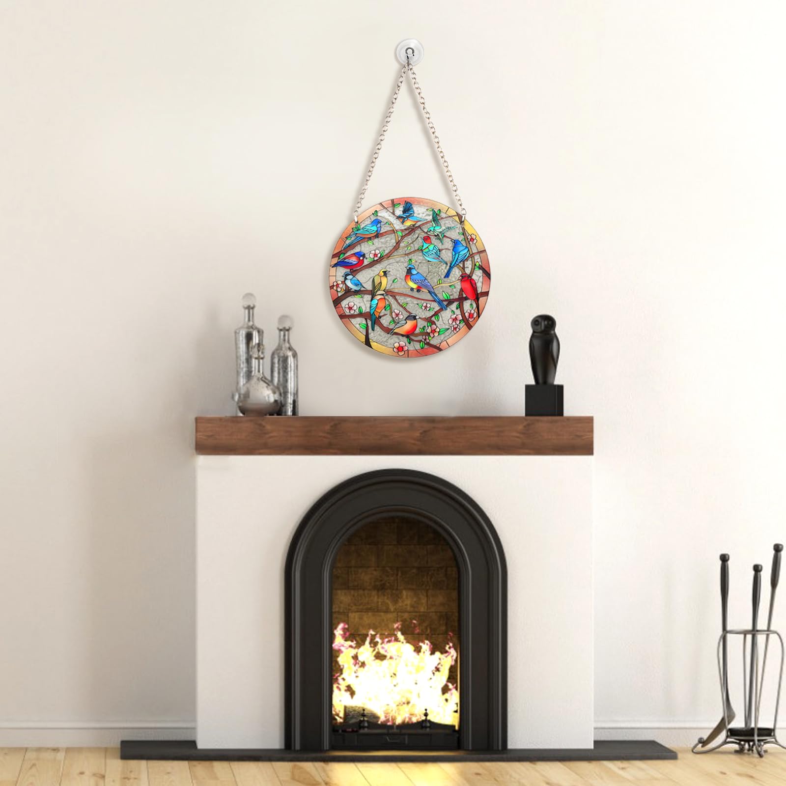 Oiseaux Sur Une Branche En Vitrail Attrape-soleil Cardinal Colibri Martin-pêcheur Double Face Panneau En Verre Décoration à Suspendre Oiseau Ornement Oiseau Amoureux Cadeau Pour Maman Grand-mère