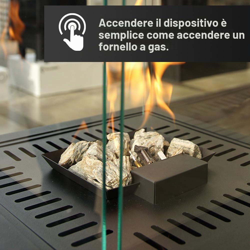 KRATKI Stufa da terrazza a gas PATIO LIGHT 144,4 x 37 x 37 cm bianco camino | PATIO LIGHT bianco, riscaldatore da esterno a gas, fornello a gas propano butano per esterno, braserro portatile con ruote