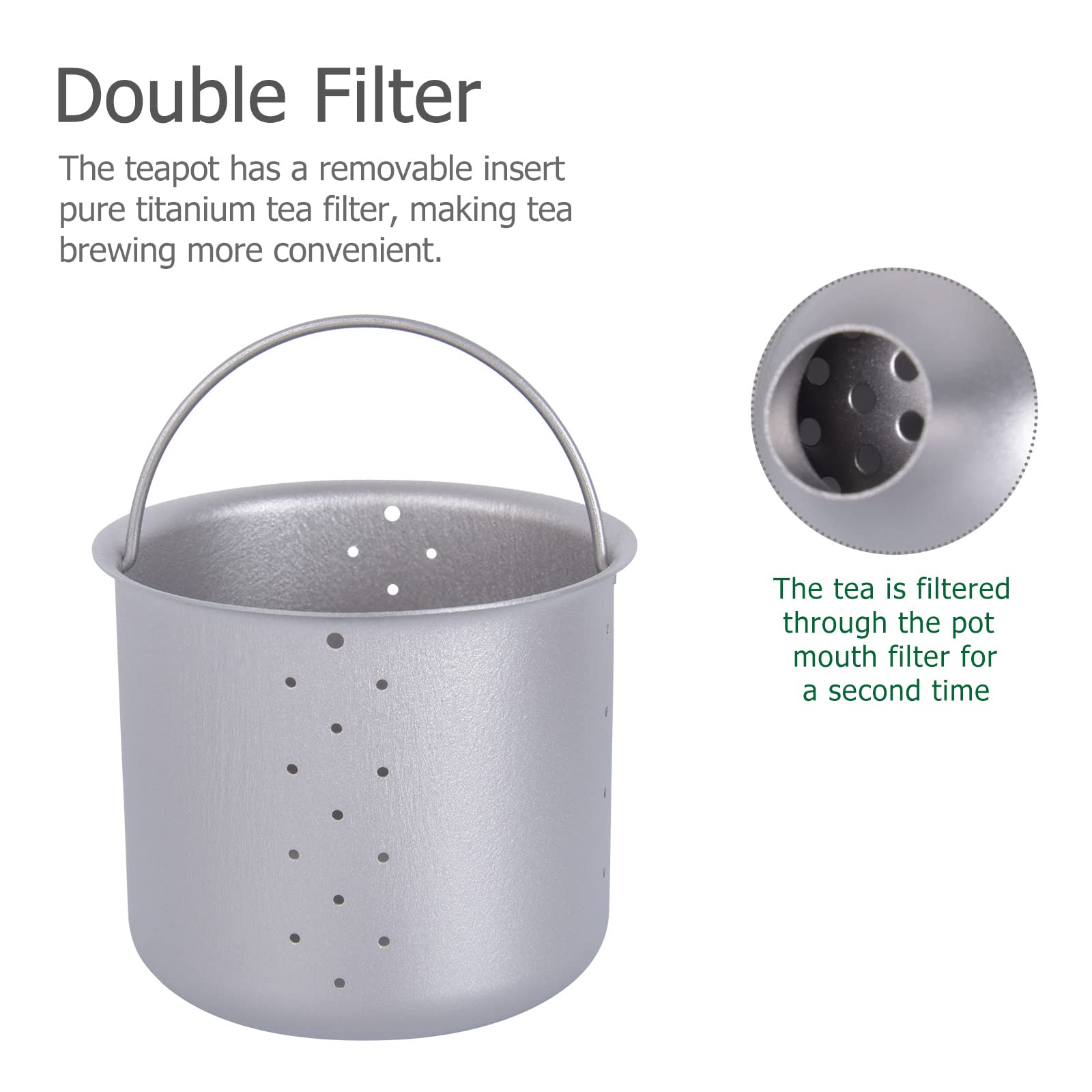 Boundless Voyage 380ml Titan-Teekessel mit Filter Outdoor-Teekannen-Set Camping-Kaffee-Teebereiter (Ti3108D-Nur 380ml Teekanne)