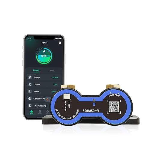 FE-Shunt Monitor de batería inteligente de 500 amperios (Bluetooth), 6.5V-70V, 500 amperios, derivación de batería detecta 0.01 V, datos históricos