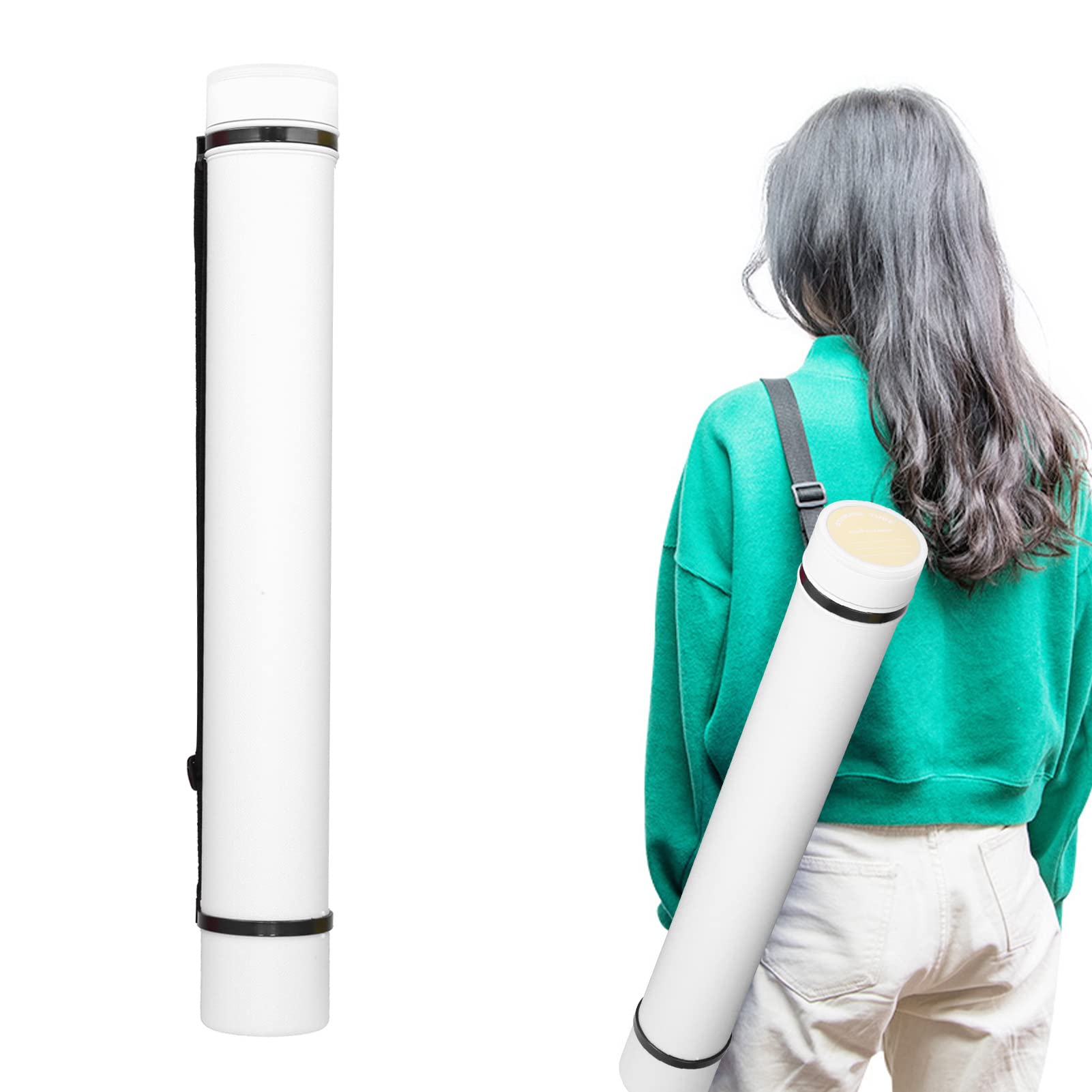 Qcwwy Tube pour affiches de documents, tubes pour affiches avec sangle, matériau de extensible pour les travaux de collecte(blanche)