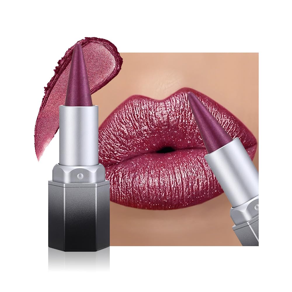 evpct Plum Purple Shimmery Metallic Lip Liner and Lipstick Combo, Cone Tip Lip Crayon for Women Long Lasting Waterproof, Shinny Hydrating Lipstick Makeup, Glitter Lips Liner Pencil for Shimmery Shade 1Pcs -06 Plum Purple 1 Count (Pack of 1)