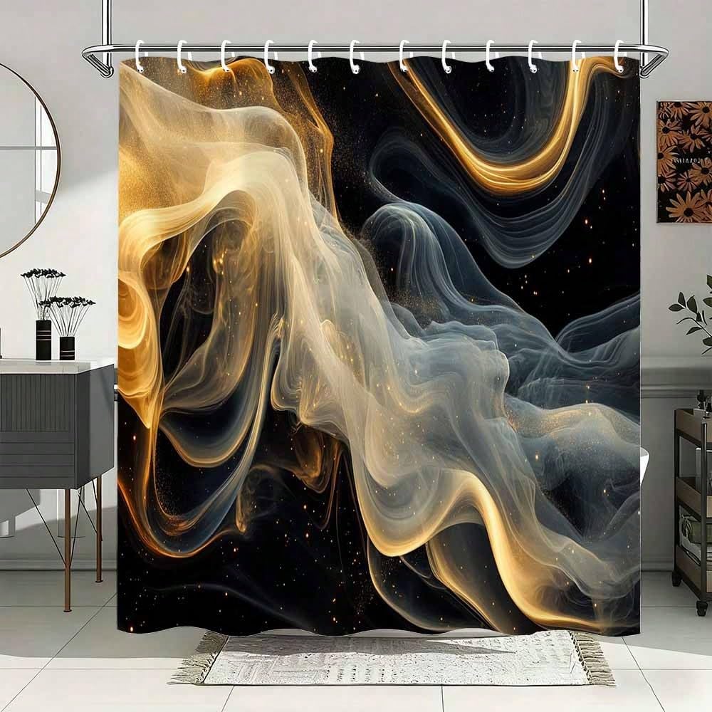 GLKSDLPO Abstract Golden And Grey Smoke Shower Curtain, Bathtub Curtain, For Master Bathroom, Guest Bathroom & Apartment Decor(175x220cm/69x87in(WxH)