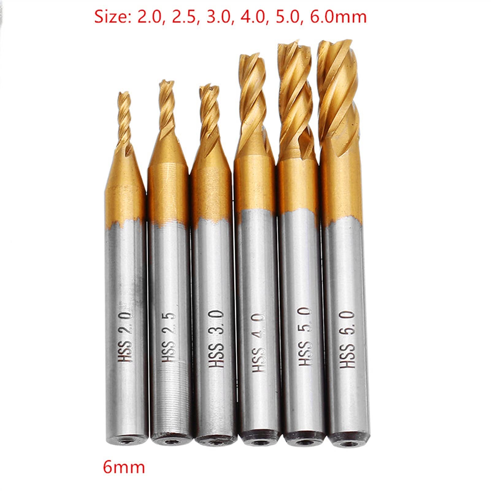 DINGGUANGHE-CUP 4 Flutes End Mill Cutter 6mm Shank CNC Router Drill Bit for Wood Steel 10pcs 1.5-6mm or 6pcs 2-6mm Steel (Color : 6pcs 1/2inch)