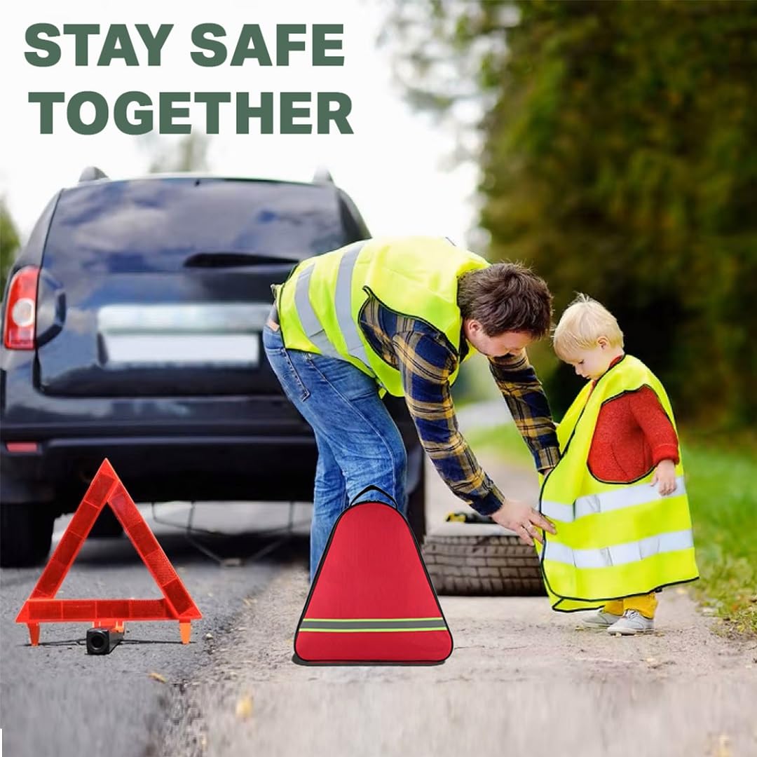 Kit Sécurité et Accessoires Auto - Triangle de Signalisation, Gilet Jaune, Gants de Protection, Sangle de Traction, Brise-Glace, Lampe Dynamo Rechargeable, Câbles de Batterie, Disque de stationnement