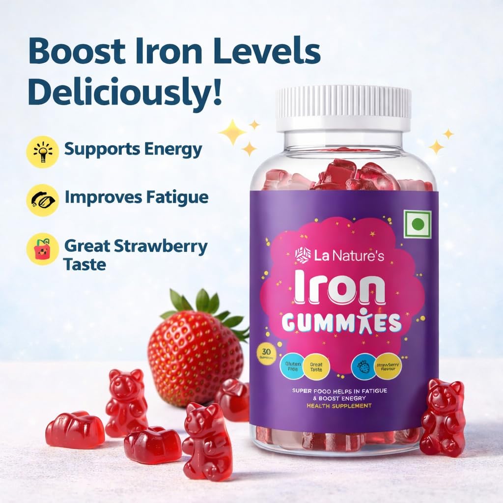 La Nature's Iron Gummies For Kids And Adult s Superfood To Prevent Fatigue And Boost Energy Maintain Hameglobin Level Supports Immune System Strawberry Flavour (30 Gummies) 2