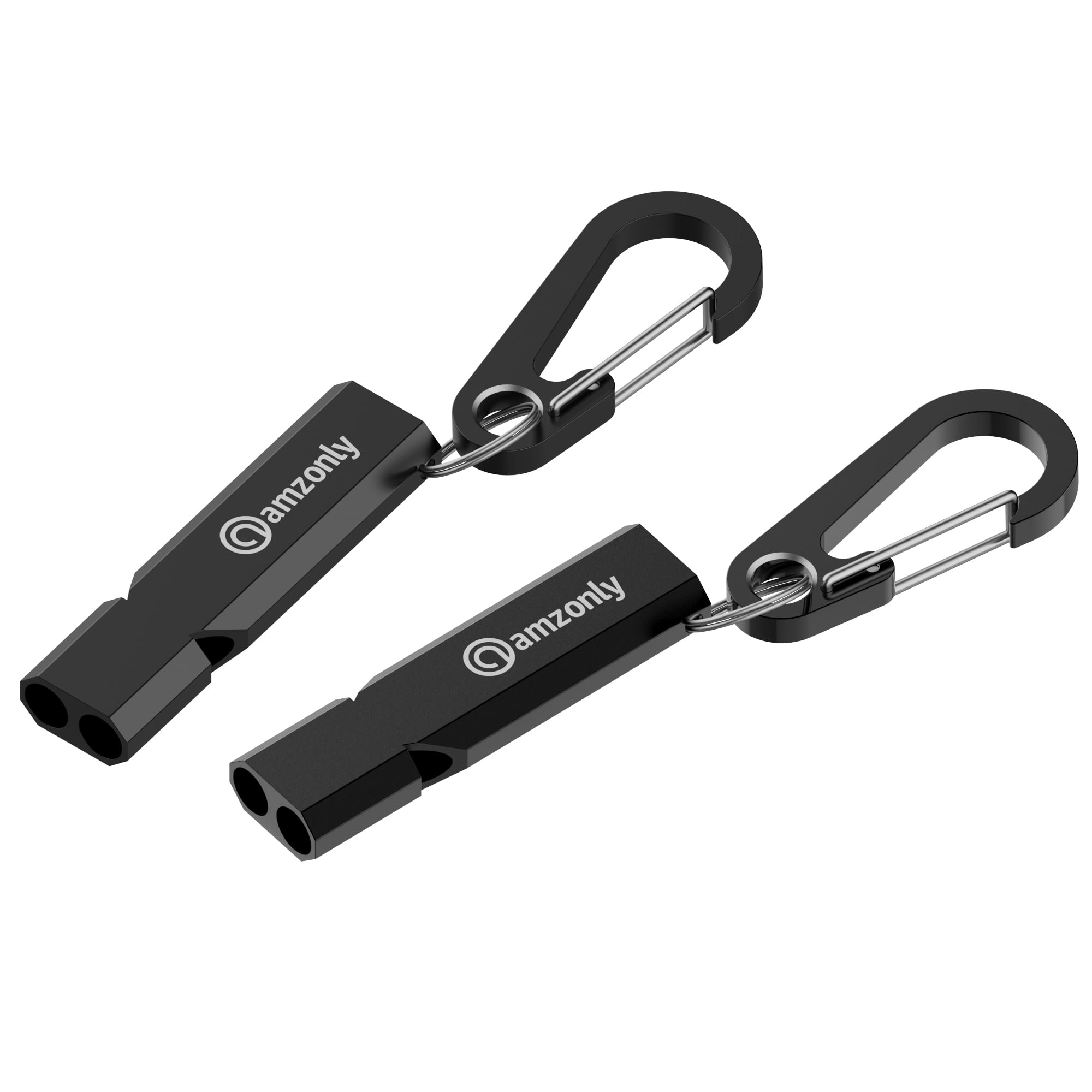 Amzonly Silbatos de emergencia, silbato de seguridad de 120 dB con clip de mosquetón para llavero, supervivencia fuerte para camping, senderismo, barco, 2 unidades, color negro