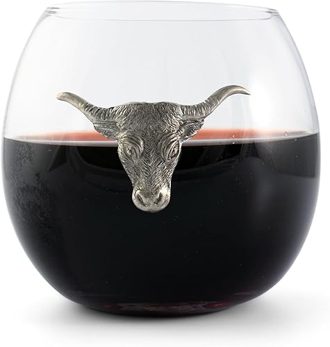 Vagabond House Longhorn - Copa de vino sin tallo, cristal soplado a mano, estilo occidental, ideal para vino tinto o blanco, 12 onzas, 3.25 pulgadas