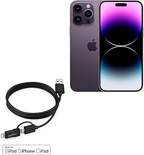 BoxWave Cable Compatible with Apple iPhone 14 Pro (Cable by BoxWave) - iDroid Pro Cable, 2 in 1 Micro USB to MFi Lightning Cable Adapter for Apple iPhone 14 Pro - 3 ft - Black